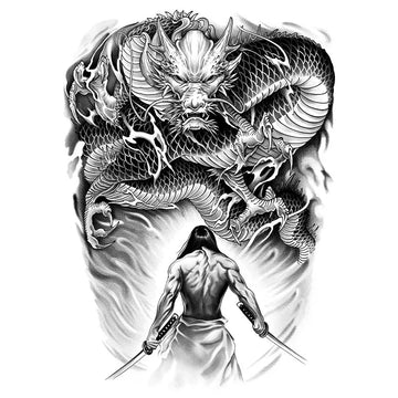 Qfdian Dragon Slayer Warrior Waterproof Temporary Tattoo Sticker, Long-lasting Waterproof for 1-2 weeks, Semi-Permanent Fake tattoo